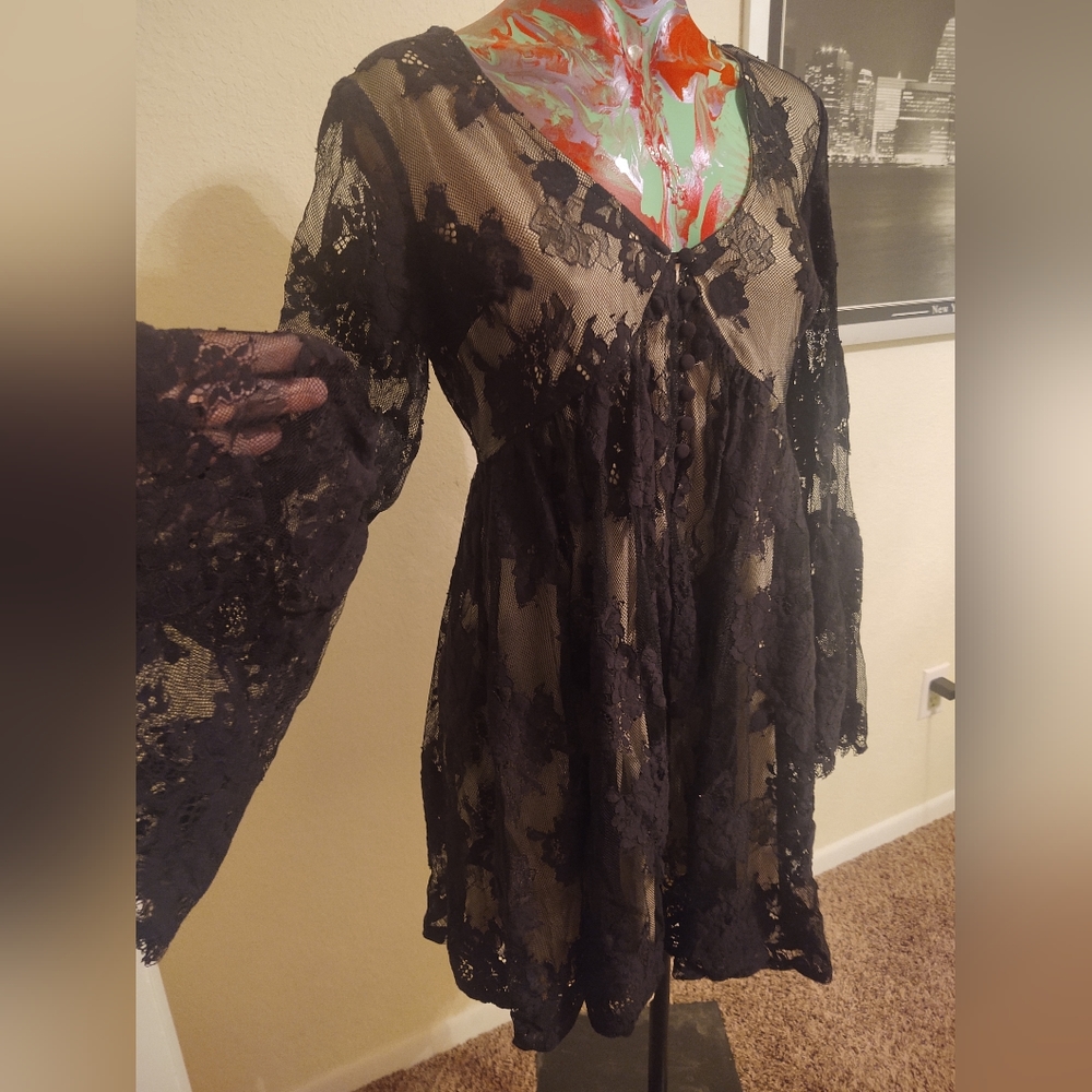 Xhilaration Black Floral Lace V-neck dress